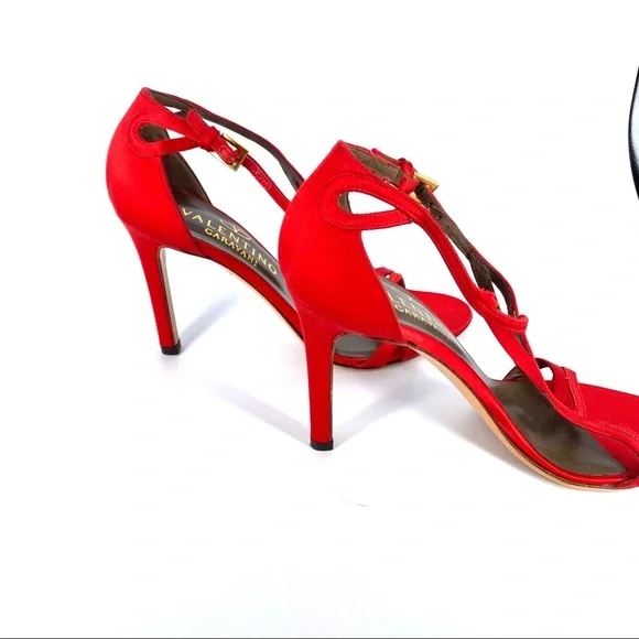 Valentino Garavani Vintage Red Satin T-Strap Open Toe Pumps Size 36.5 - Picture 6 of 8